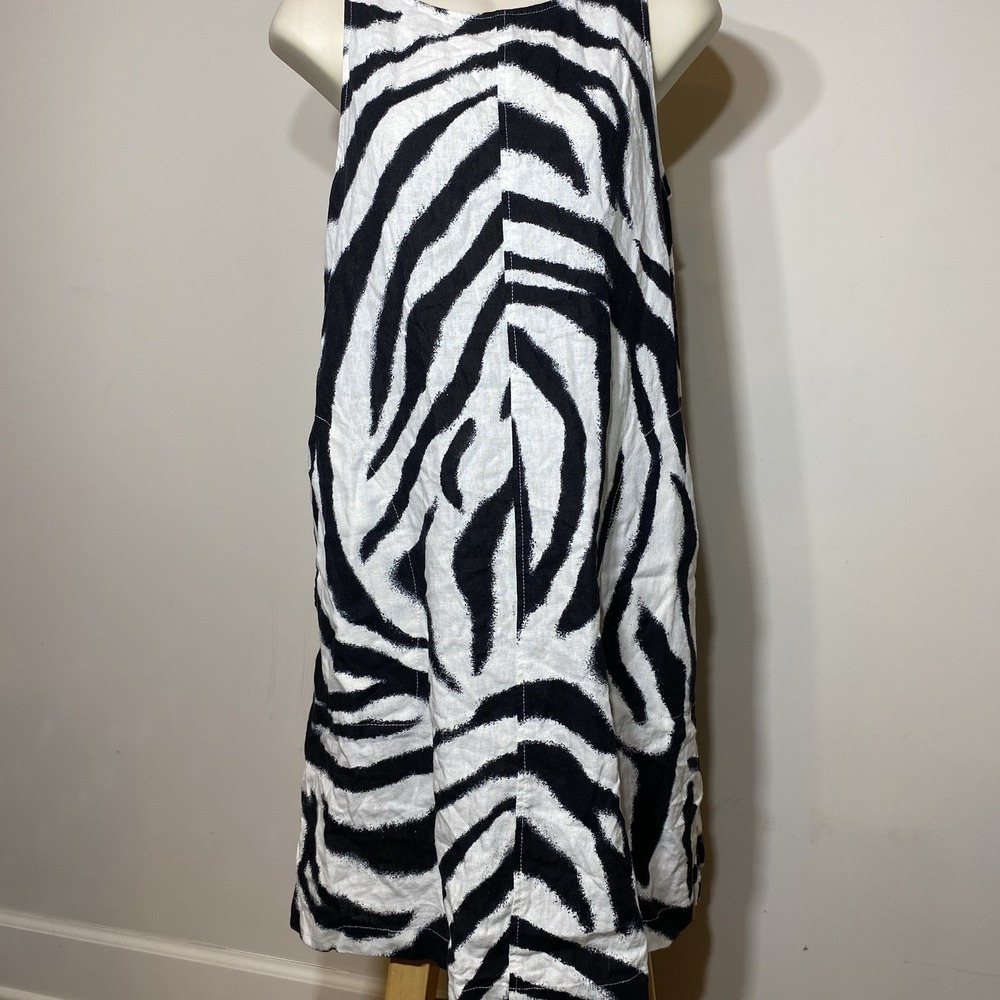 Zebra Midi Linen Blend Sleeveless Artsy Lagenlook Pockets For Cynthia beach sz S